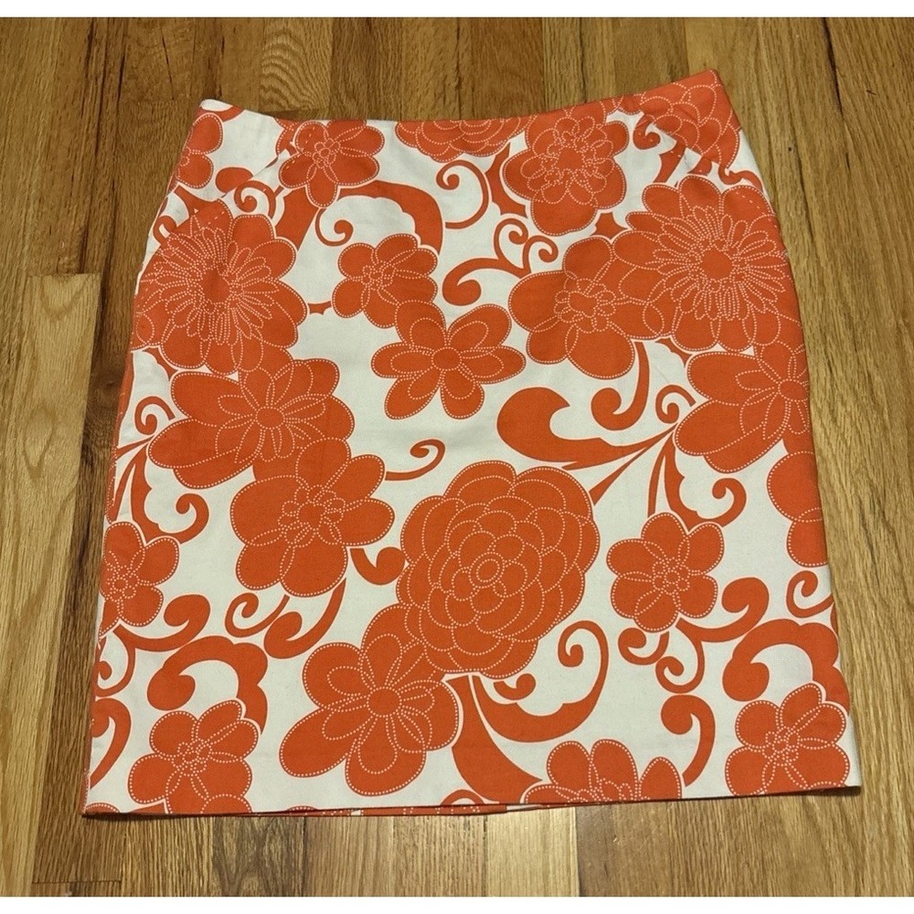 Orange Flower Pencil Skirt 12-14 Lined Preppy Work Beach No Brand Zip Retro Arts - Picture 2 of 6